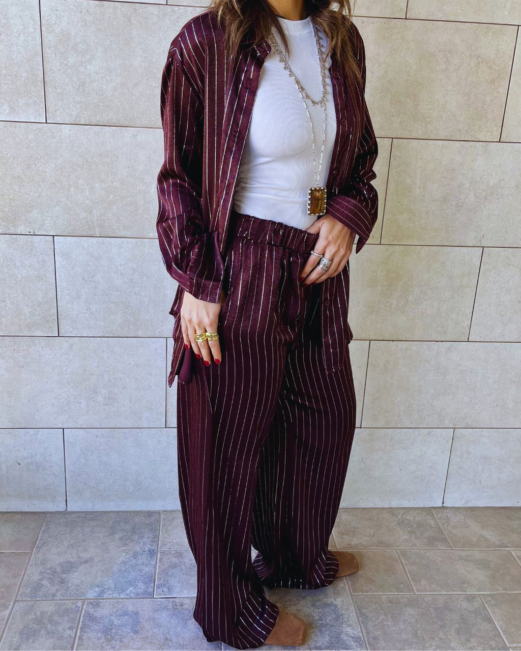 Burgundy Striped Satin Eclipse Set