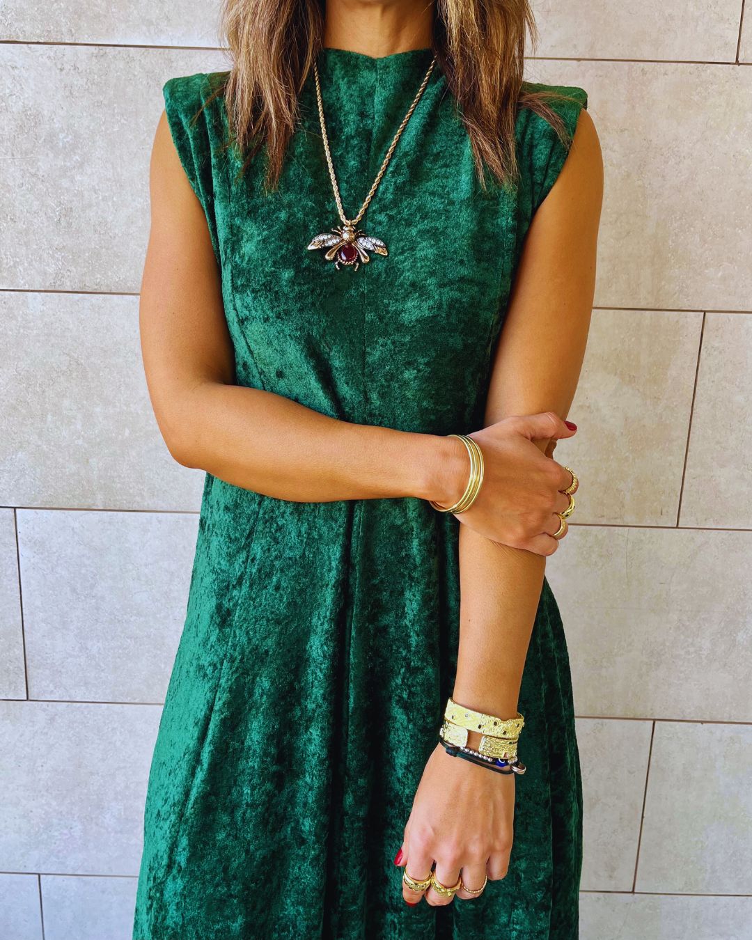Green Soft Velvet Maxi Dress