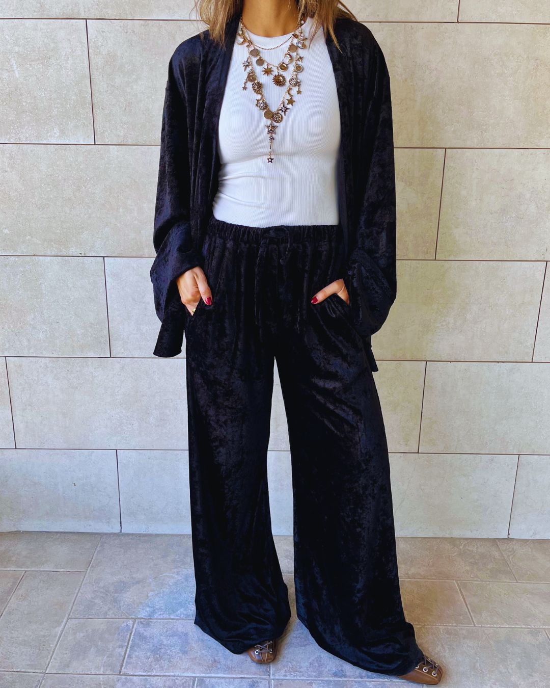 Black Flowy Velvet Pants