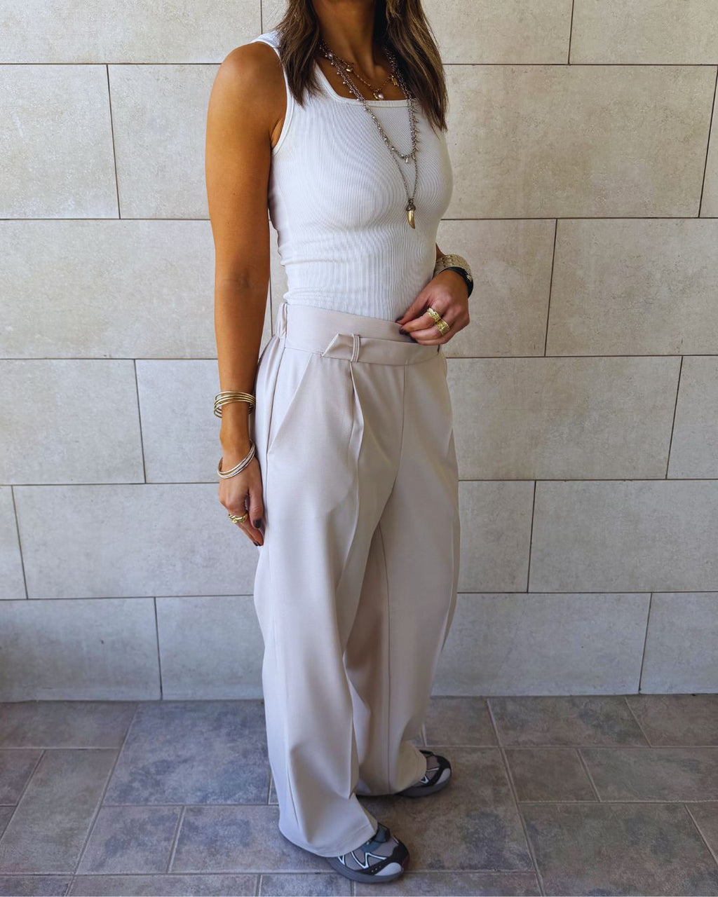 Beige Frillu Signature Pants