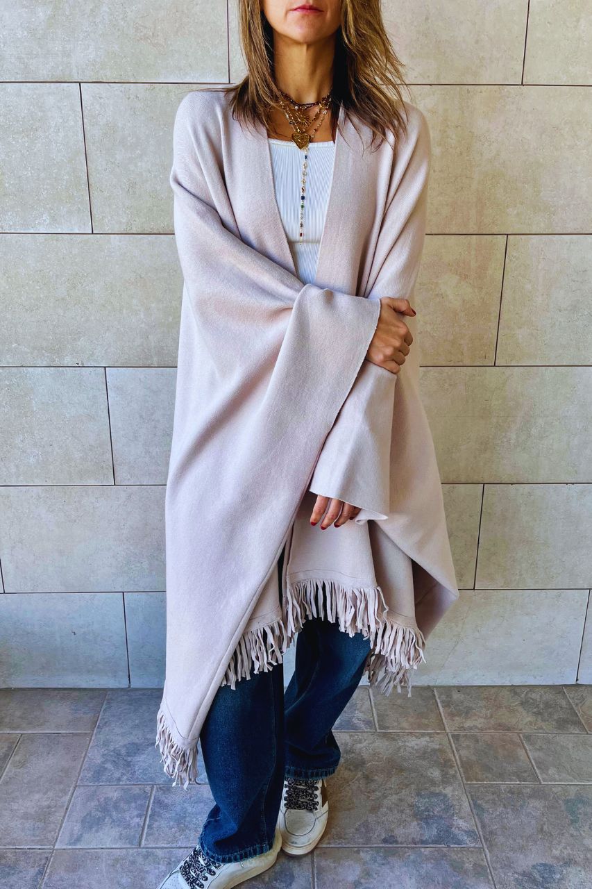 Beige Main Character Fringe Shawl