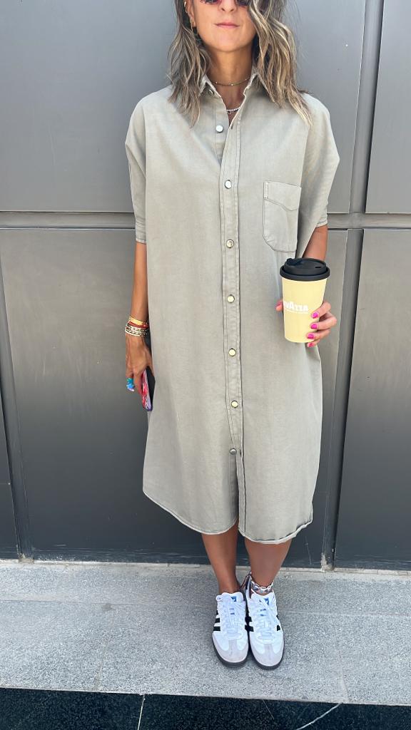 Olive Denim Shirt Dress