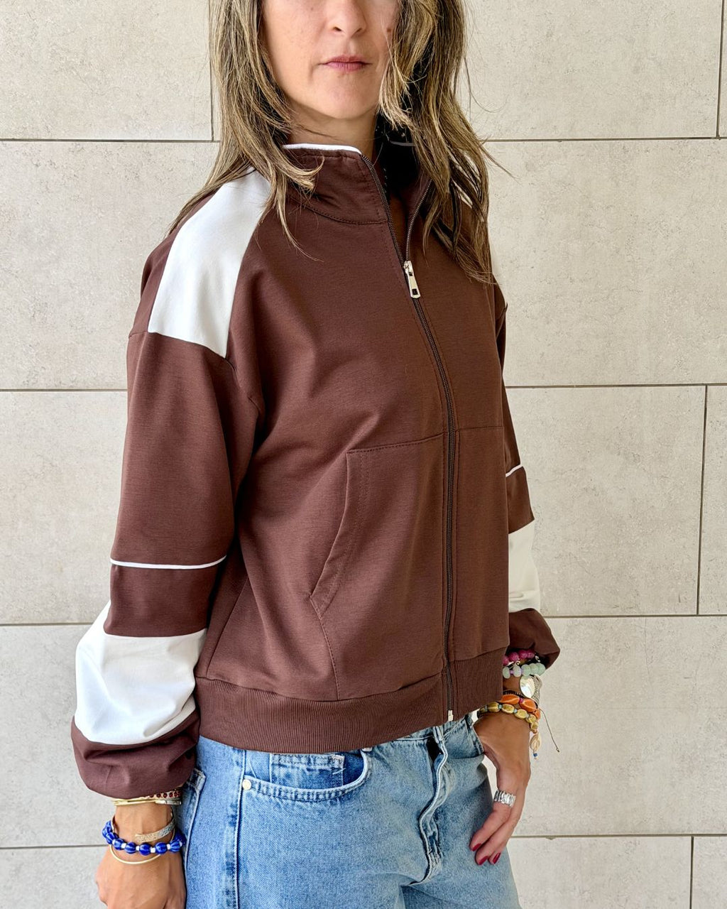 Brown Light Weight Retro Zip Up