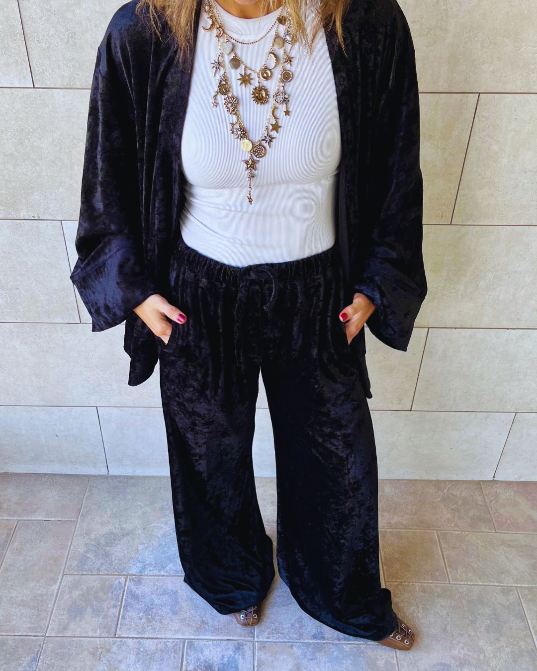 Black Flowy Velvet Pants