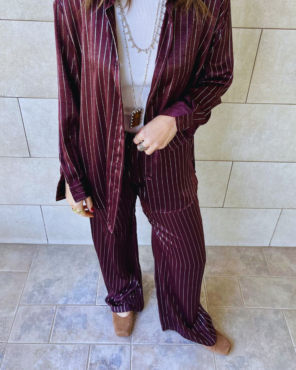 Burgundy Striped Satin Eclipse Set