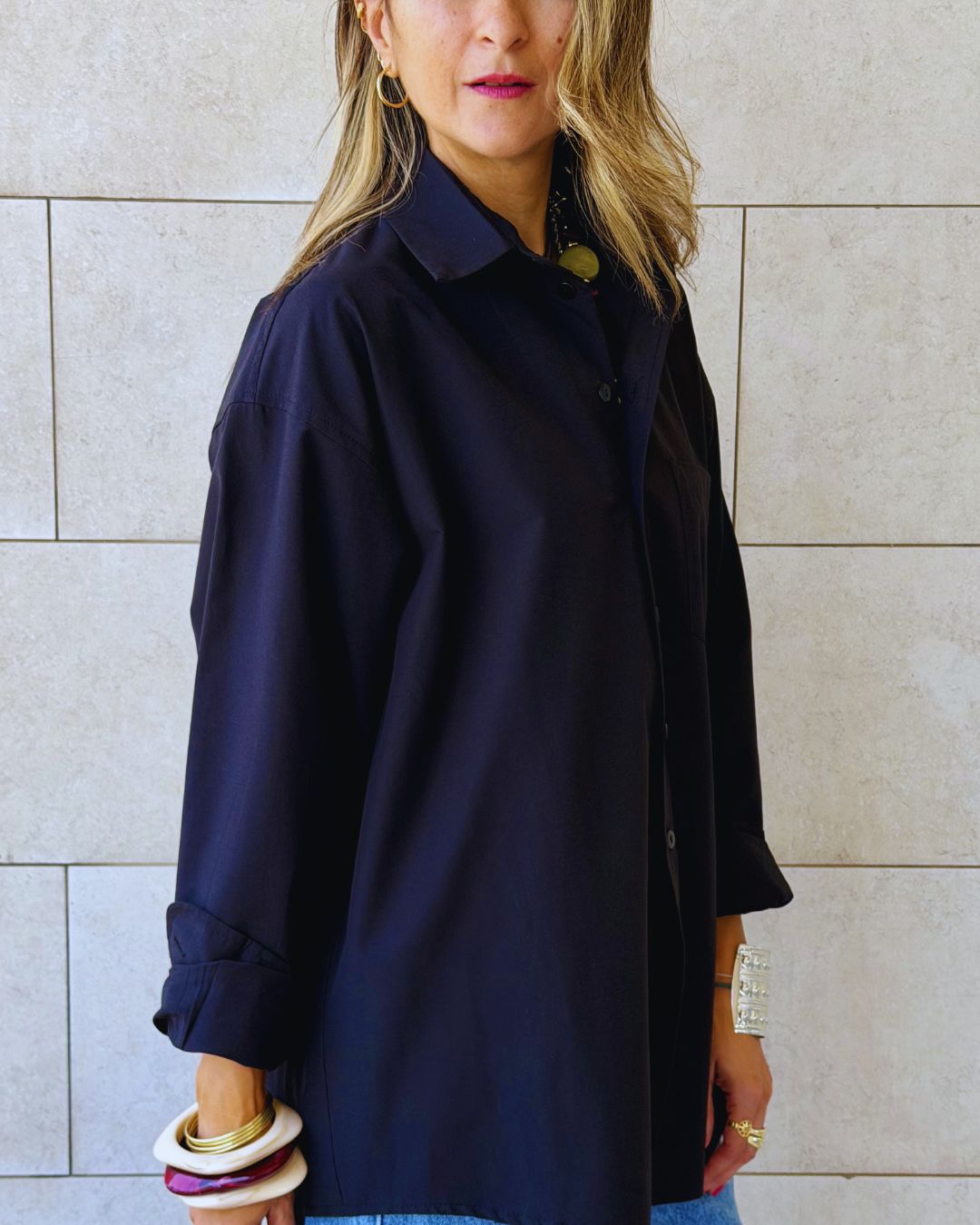 Black Oversized Poplin Shirt