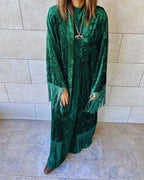 Green Velvet Fringe Kimono
