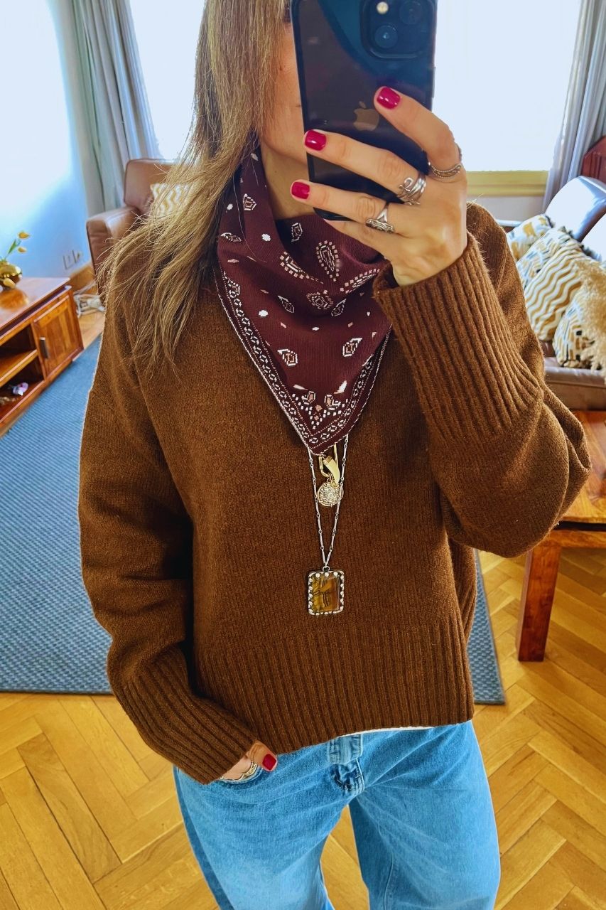 Chocolate Brown Cult-Favorite Knit Bandana Scarf