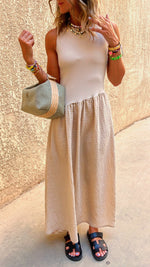 Beige Asymmetric Drop Waist Dress