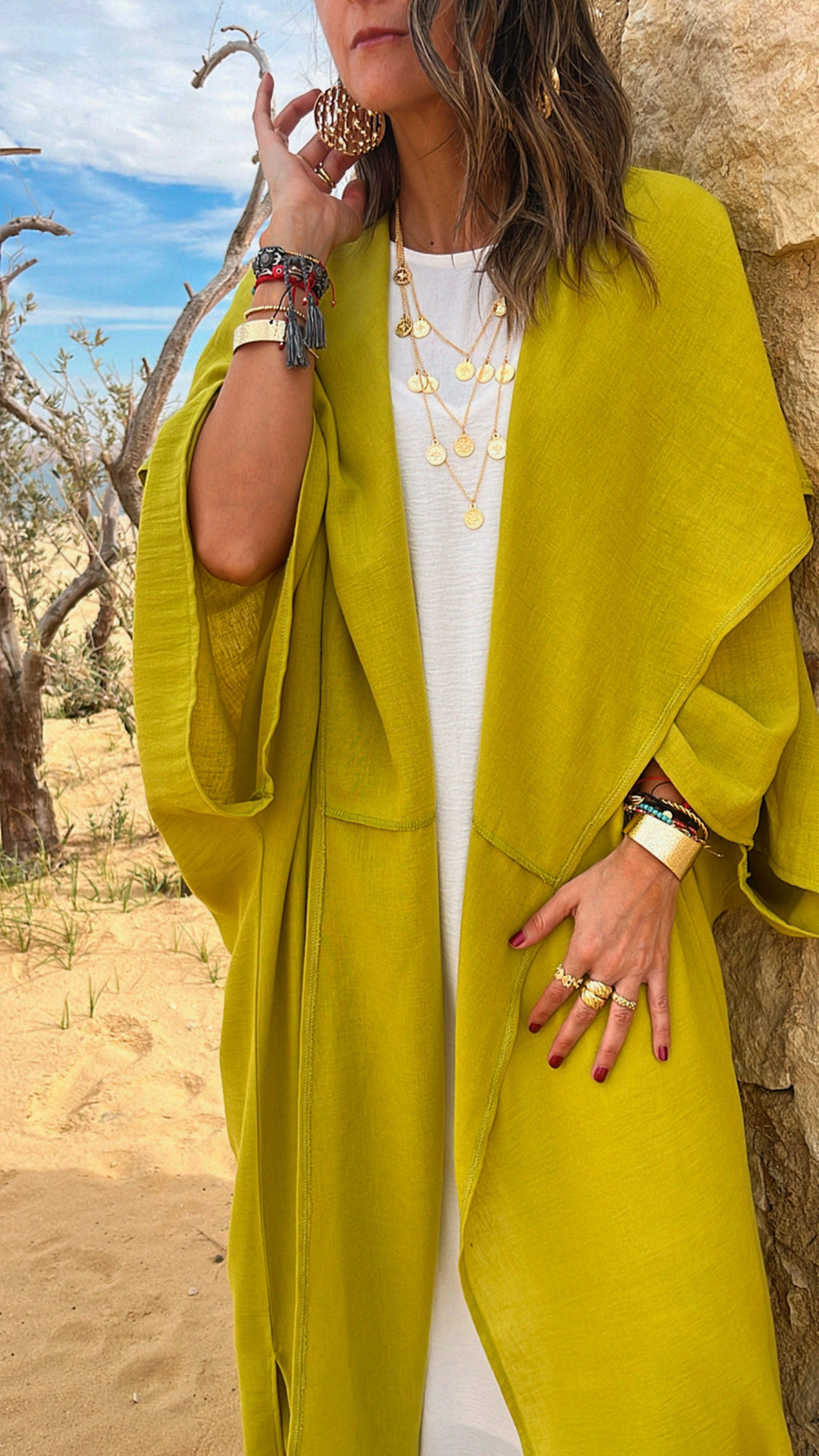 Lime Layered Hooded Kimono