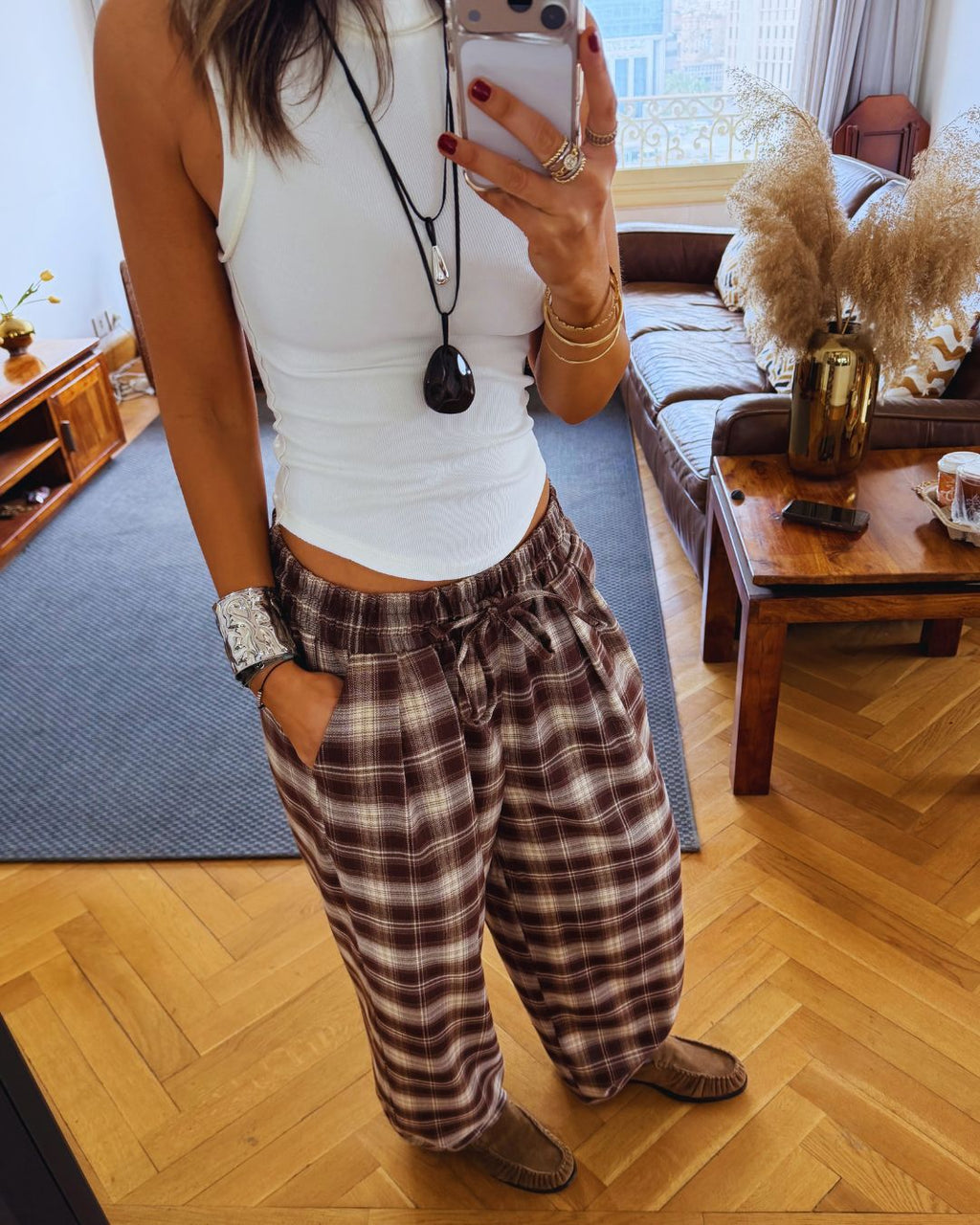 Brown Plaid Core Pants