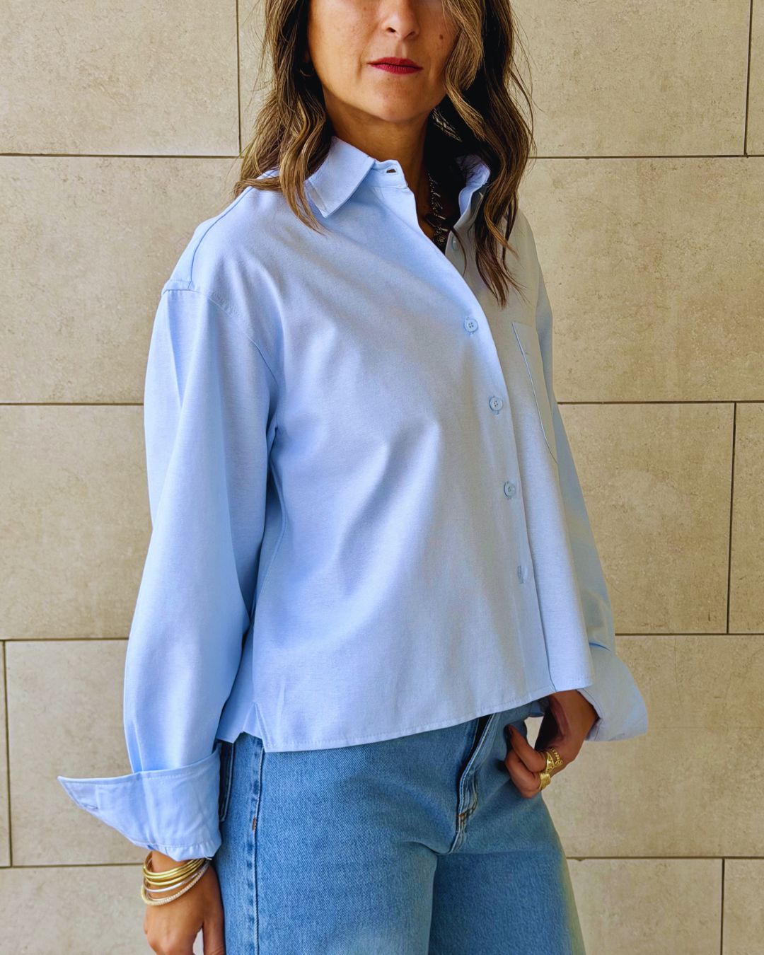 Baby Blue Boyfriend Oxford Short Shirt