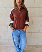 Brown Light Weight Retro Zip Up