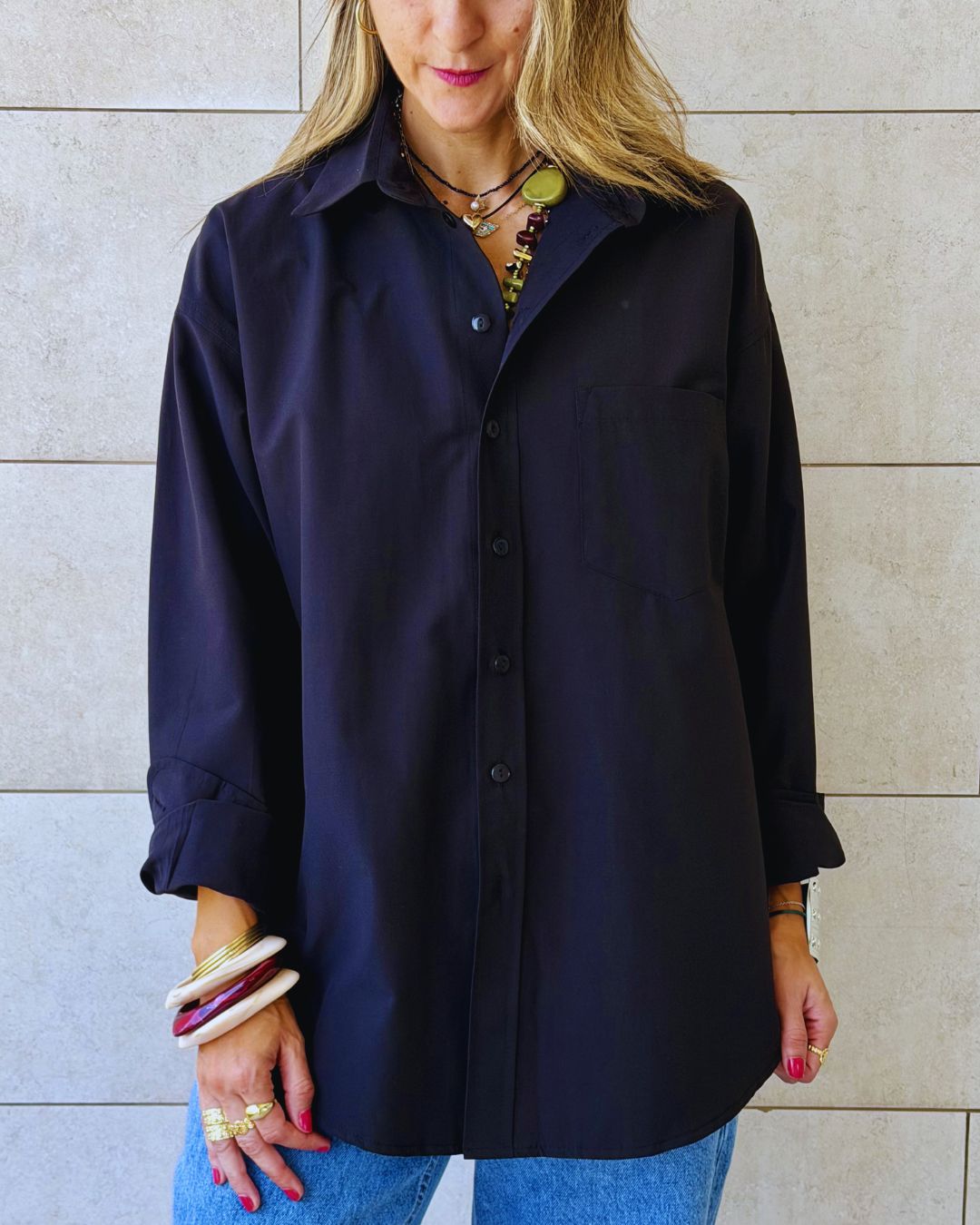 Black Oversized Poplin Shirt