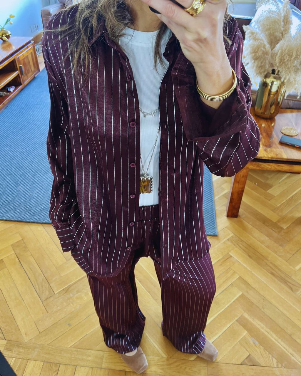 Burgundy Striped Satin Eclipse Set
