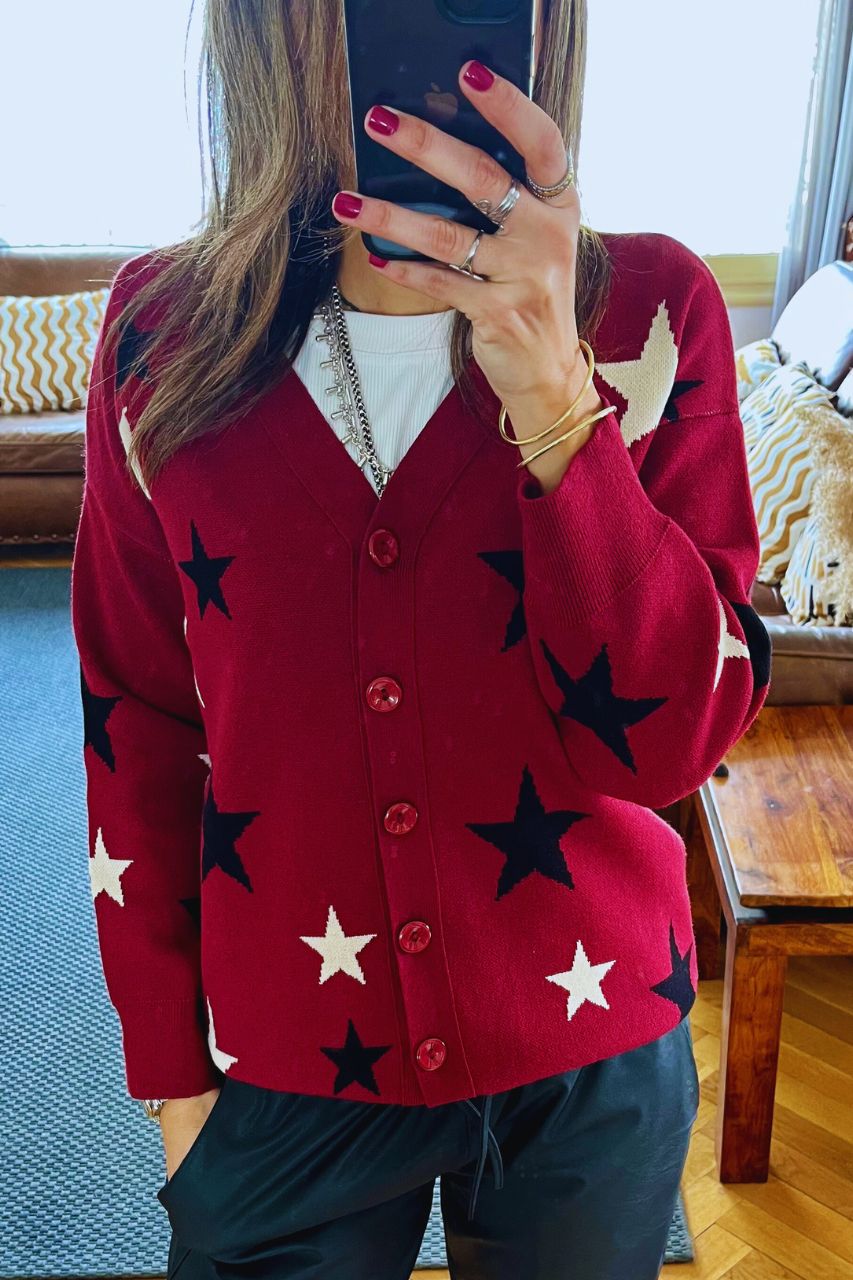 Burgundy Startstruck Knit Cardigan