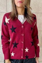 Burgundy Star struck Knit Cardigan