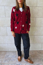Burgundy Star struck Knit Cardigan