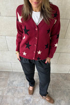 Burgundy Star struck Knit Cardigan