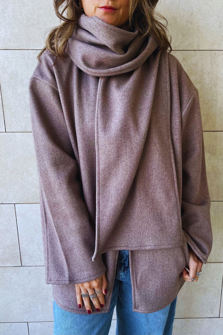 Latte Fold Over Scarf Jacket