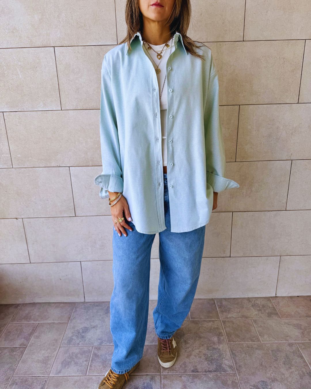 Mint Boyfriend Oxford Shirt