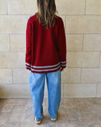 Burgundy Side Stripe Knit Pullover