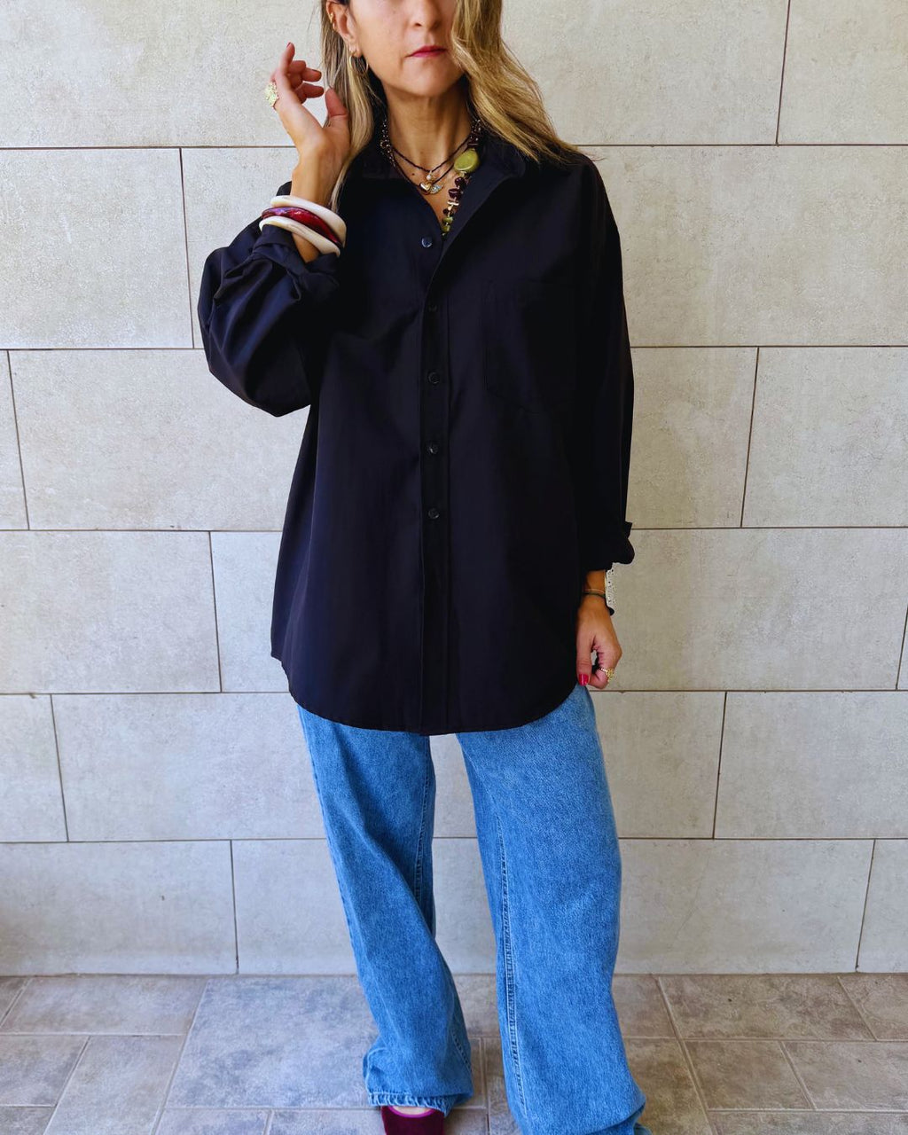 Black Oversized Poplin Shirt