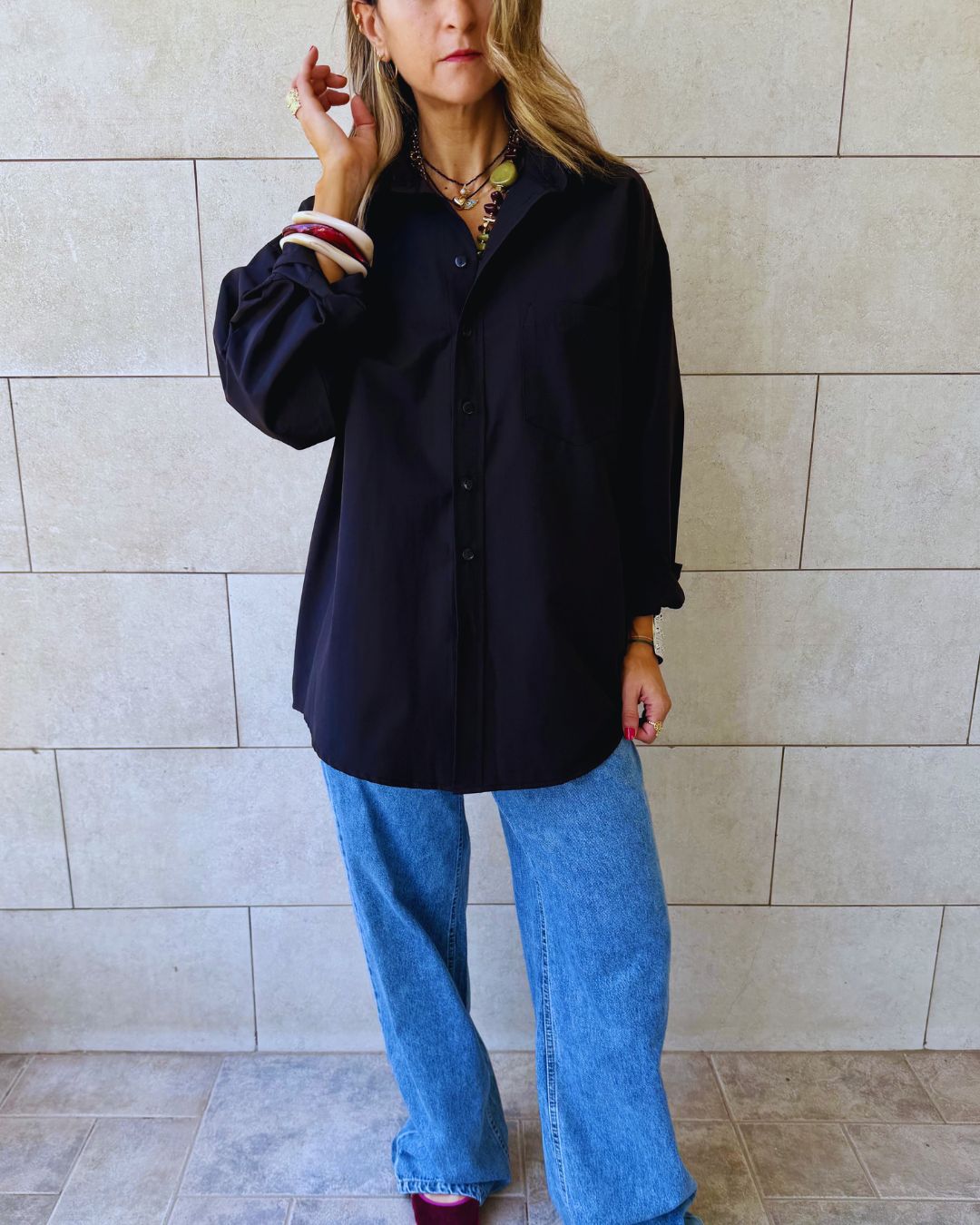 Black Oversized Poplin Shirt