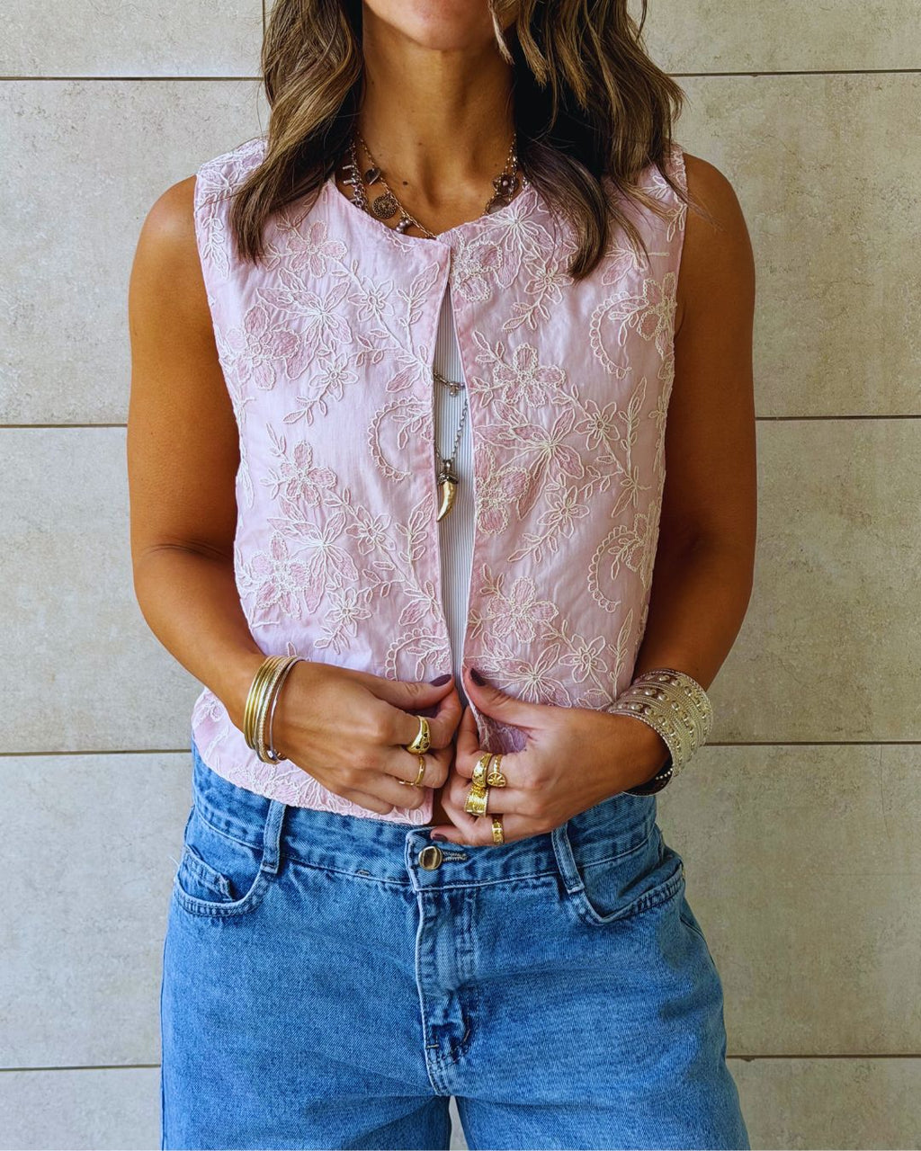 Pink Statement Embroidery Vest