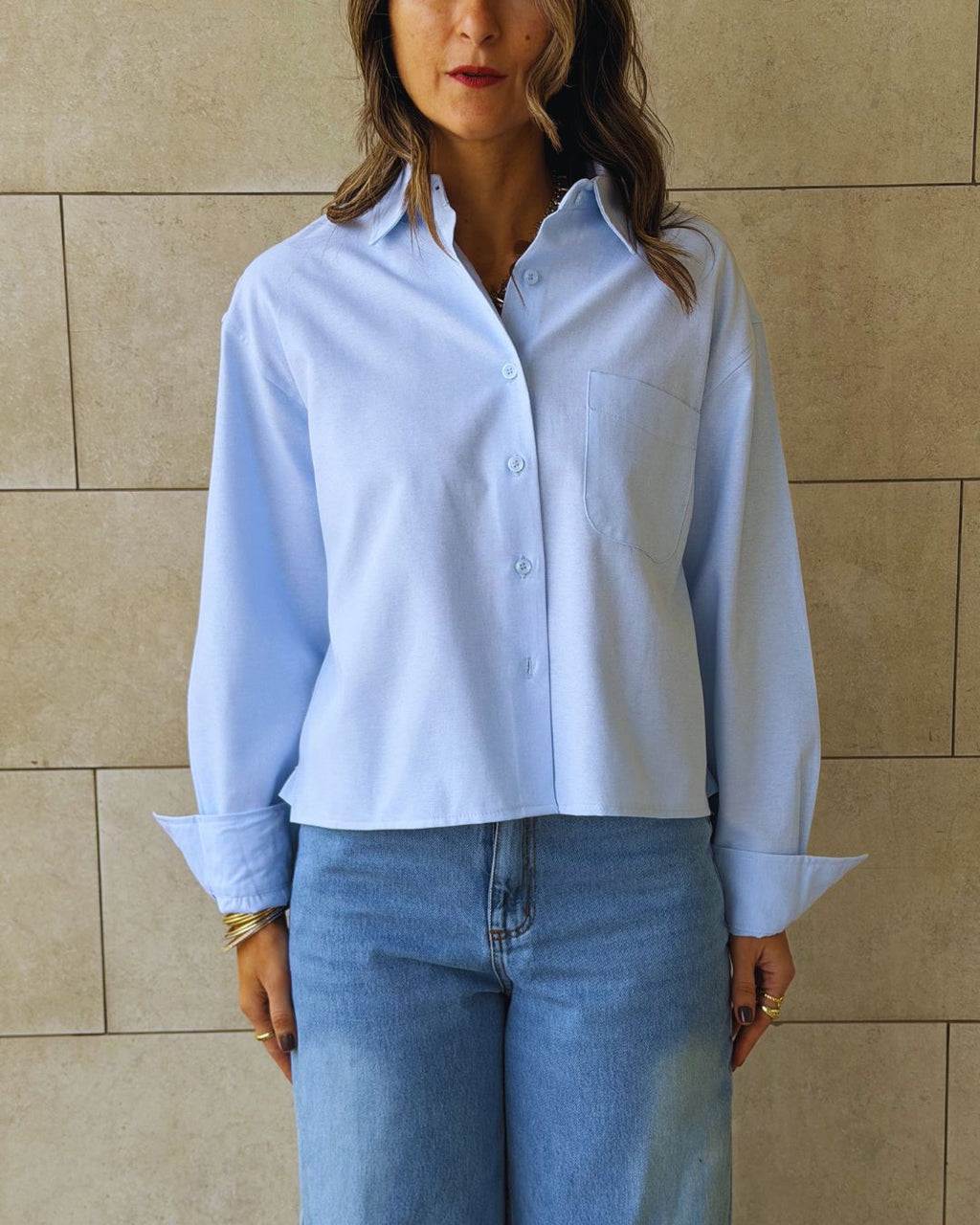 Baby Blue Boyfriend Oxford Short Shirt