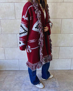 Aztec Burgundy Ruffle Cardigan