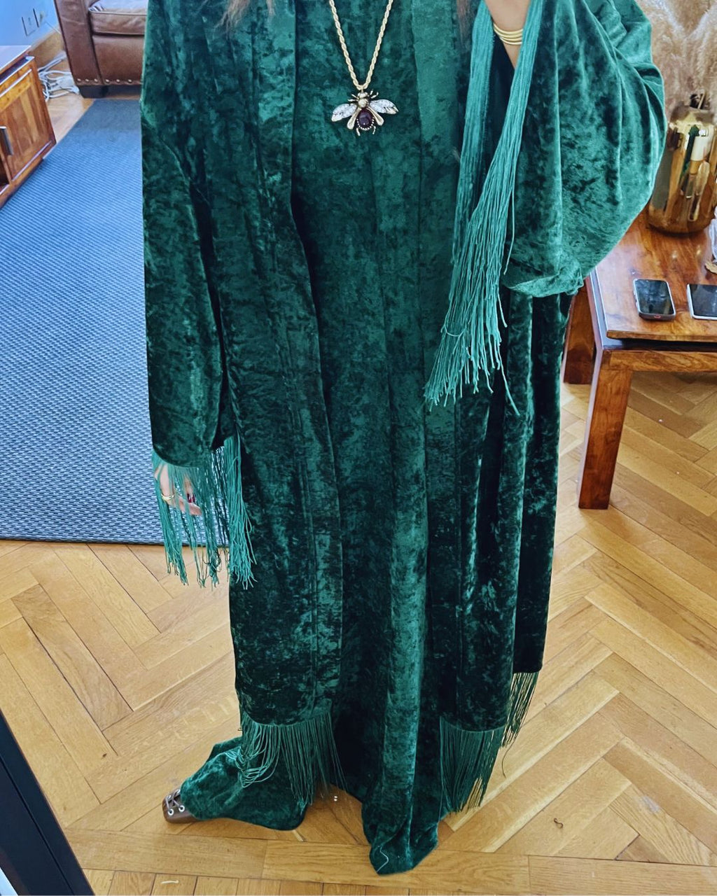 Green Velvet Fringe Kimono
