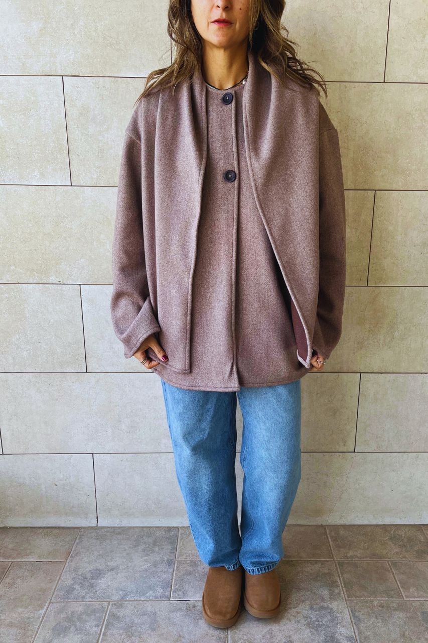 Latte Fold Over Scarf Jacket