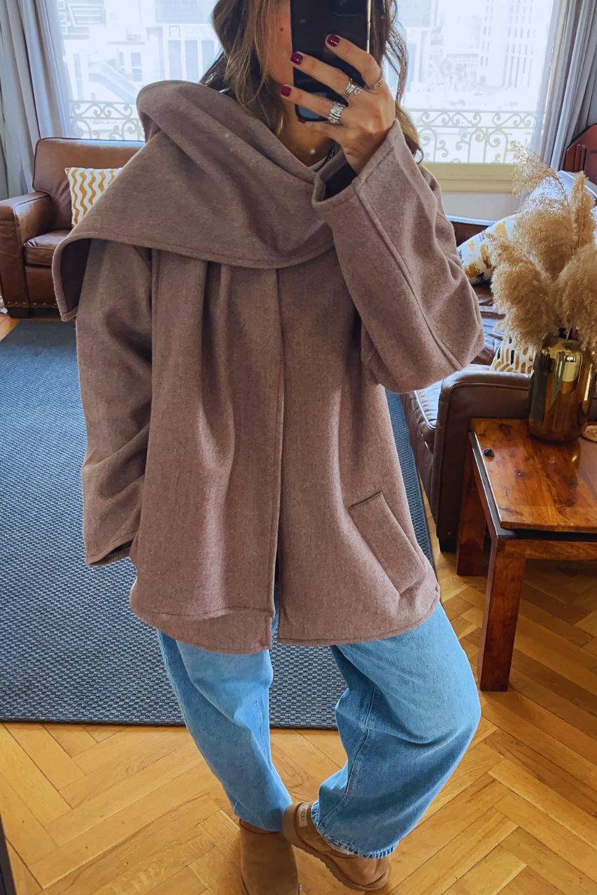 Latte Fold Over Scarf Jacket