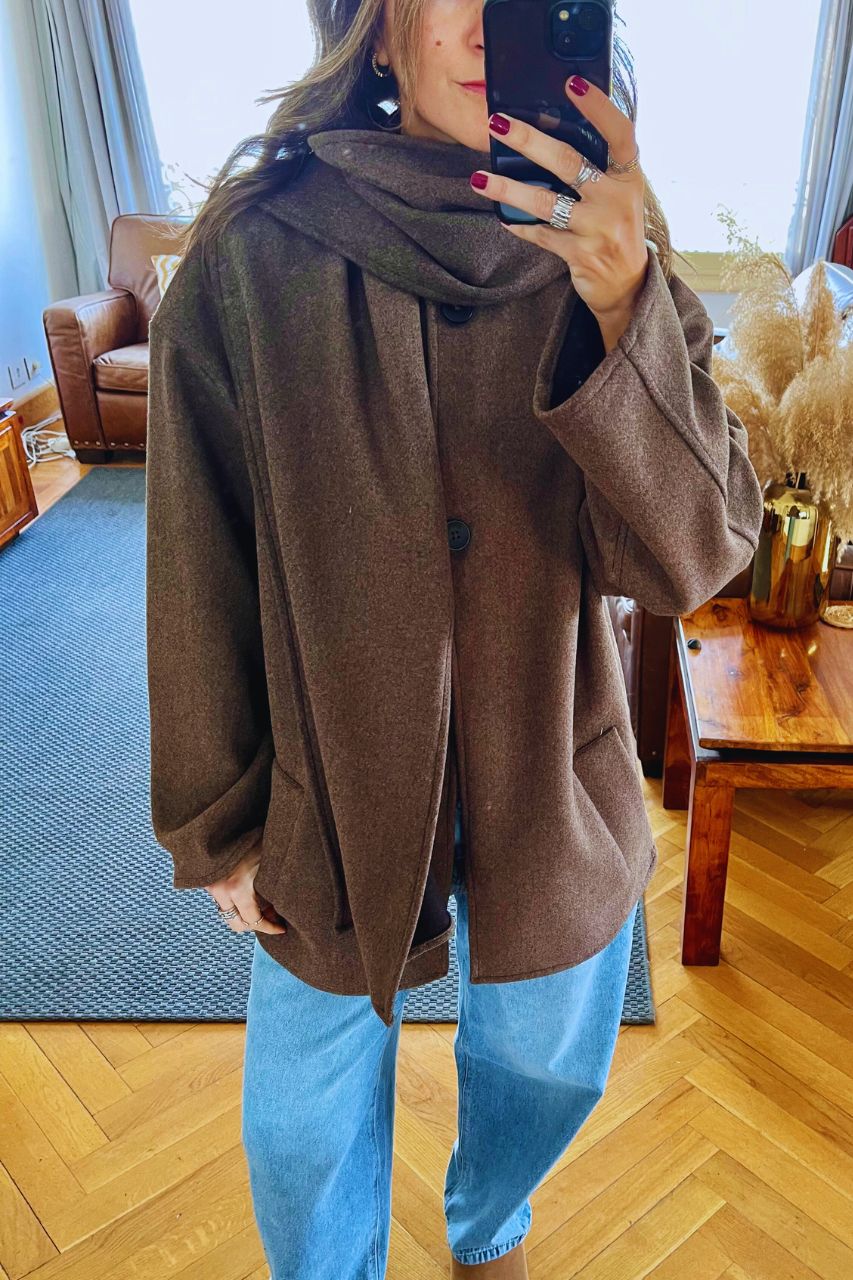 Mocha Fold Over Scarf Jacket