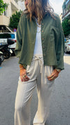 Olive Lined Linen Cropped Shirt