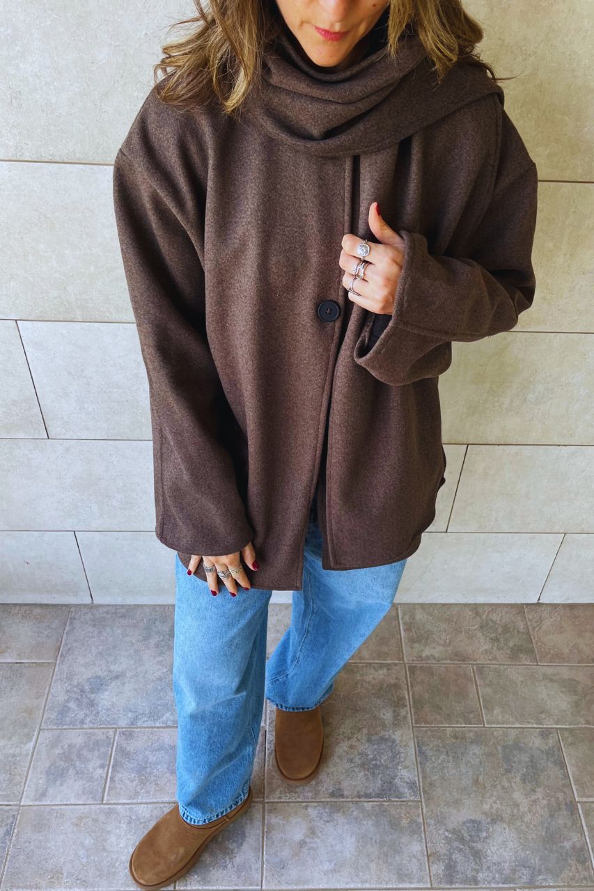 Mocha Fold Over Scarf Jacket