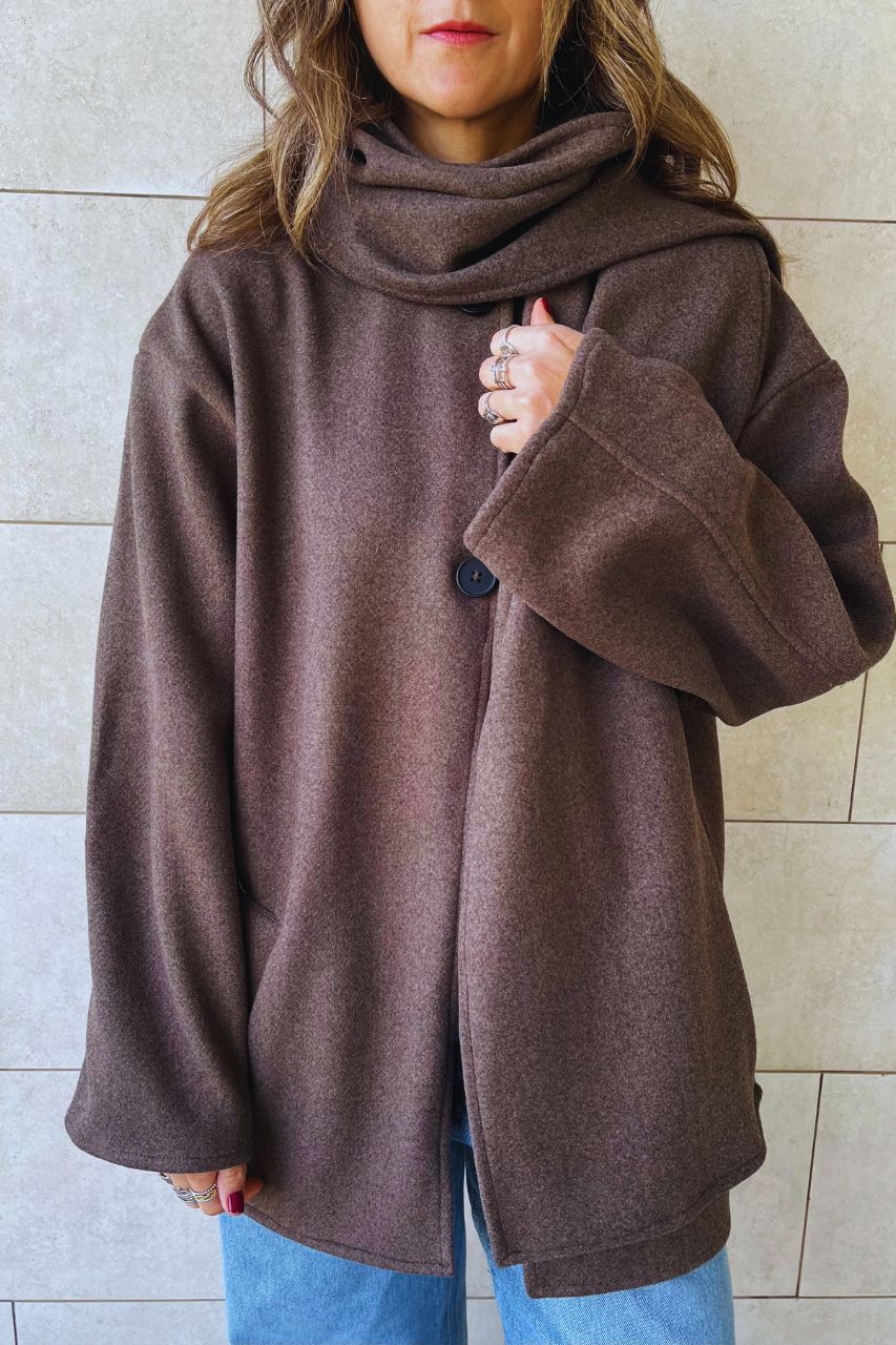 Mocha Fold Over Scarf Jacket