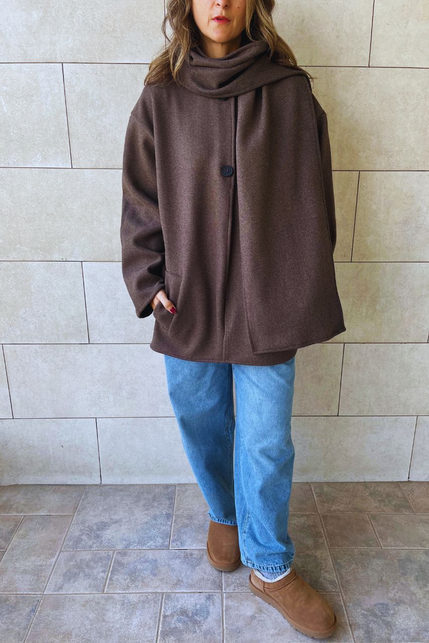 Mocha Fold Over Scarf Jacket