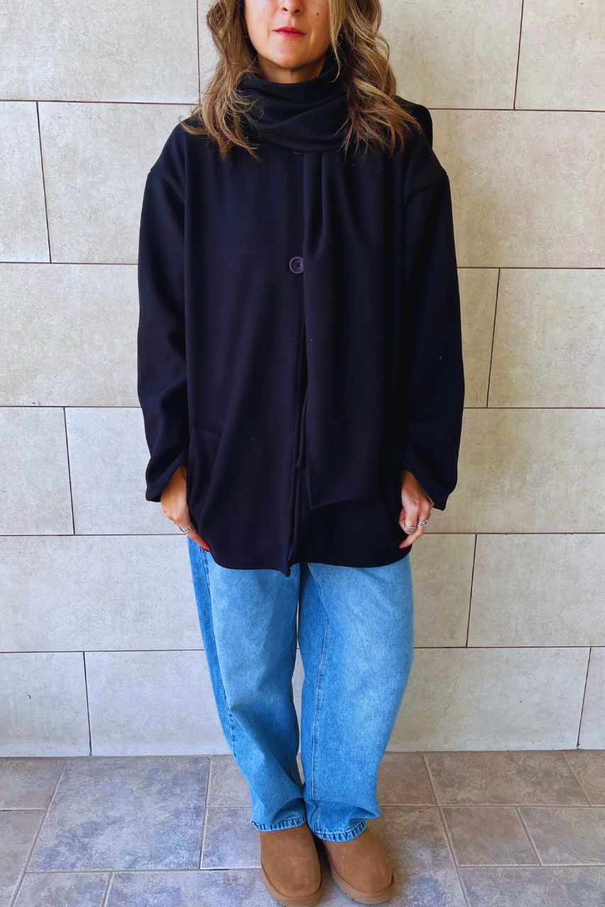 Black Fold Over Scarf Jacket