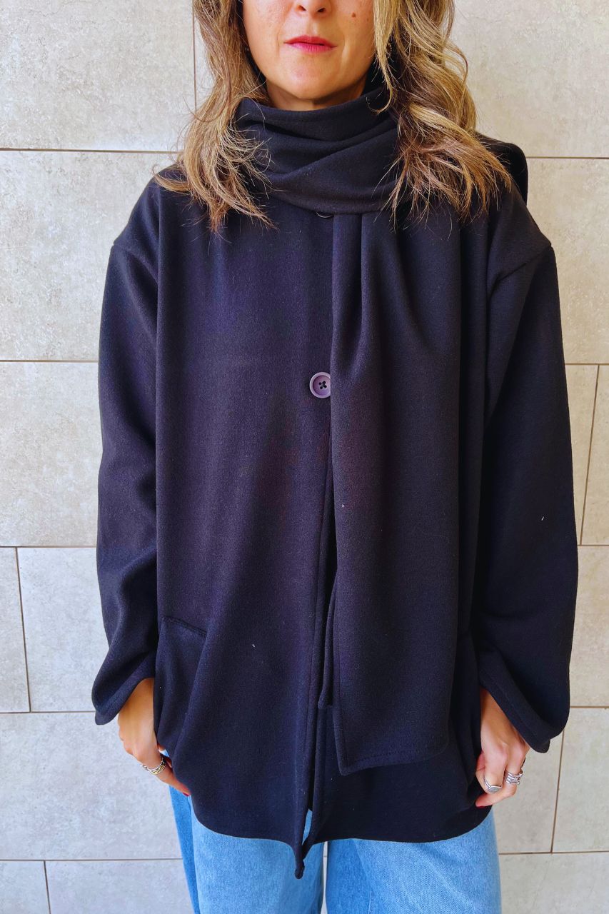 Black Fold Over Scarf Jacket