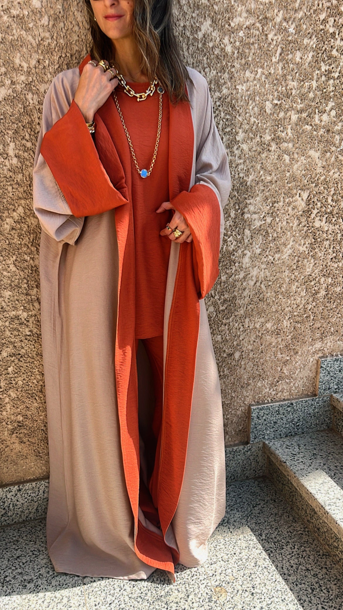 Rust Border Color Kimono