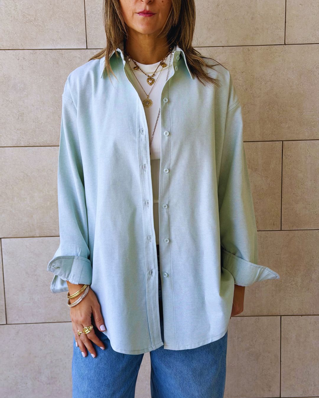 Mint Boyfriend Oxford Shirt