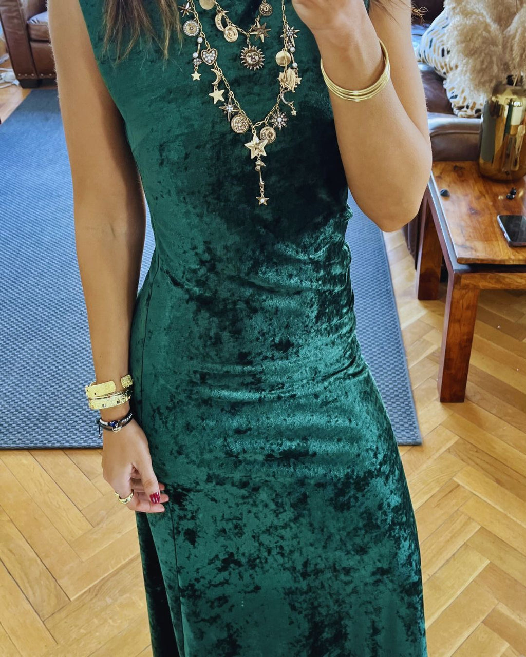 Green Soft Velvet Dress
