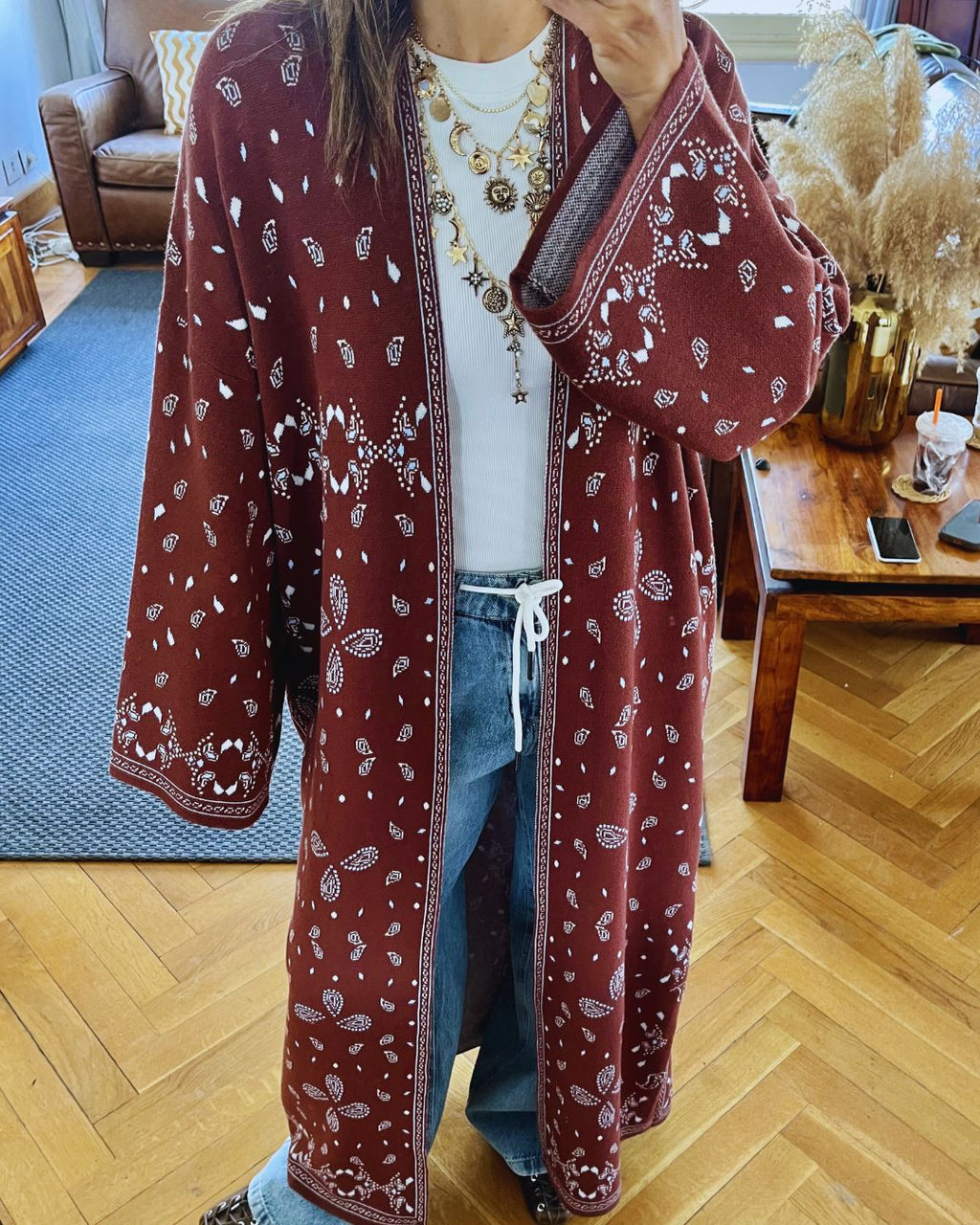 Brown Cult-Favorite Knit Bandana Cardigan