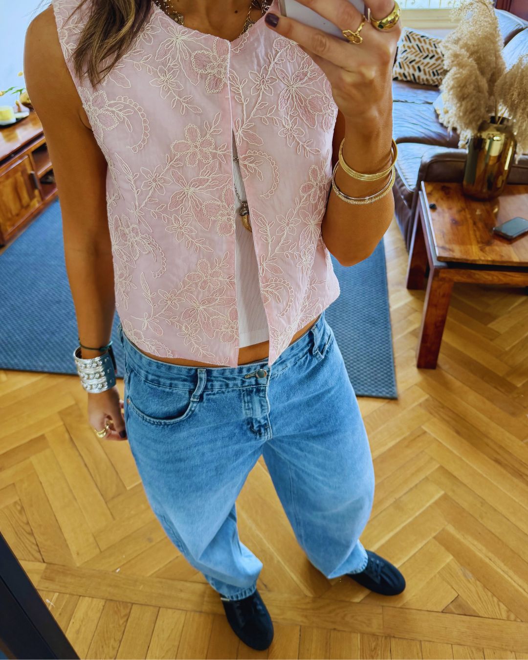 Pink Statement Embroidery Vest