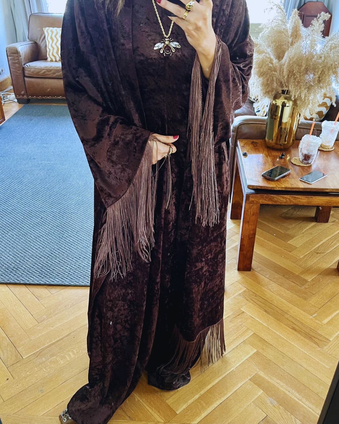 Brown Velvet Fringe Kimono