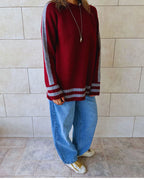 Burgundy Side Stripe Knit Pullover