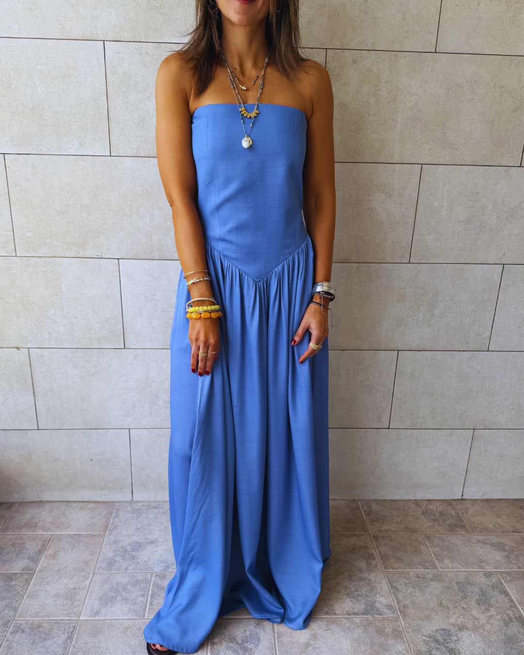 Paloma Light Blue Drop Waist Denim Dress