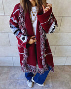 Aztec Burgundy Ruffle Cardigan